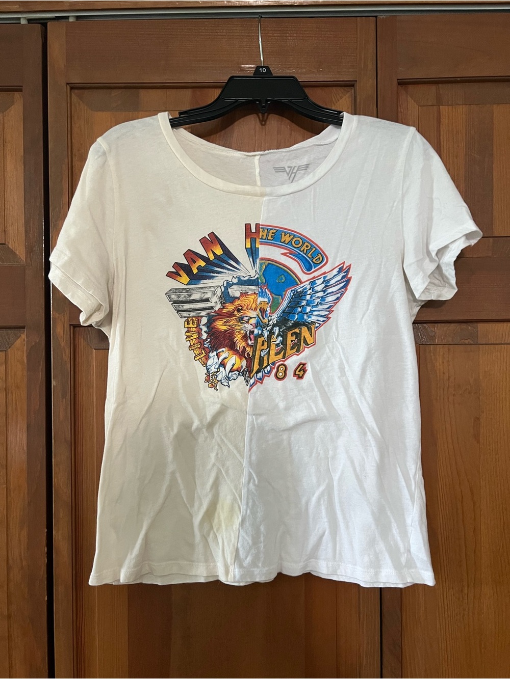 Forever 21 White Short Sleeve Graphic Tee with Multicolor Band Print